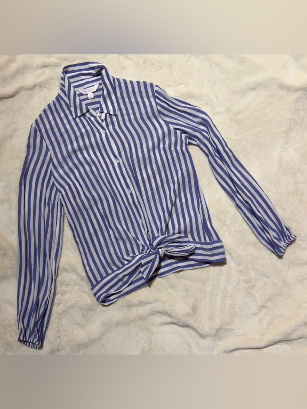 LC Lauren Conrad Navy and White Striped Tie-Hem Shirt